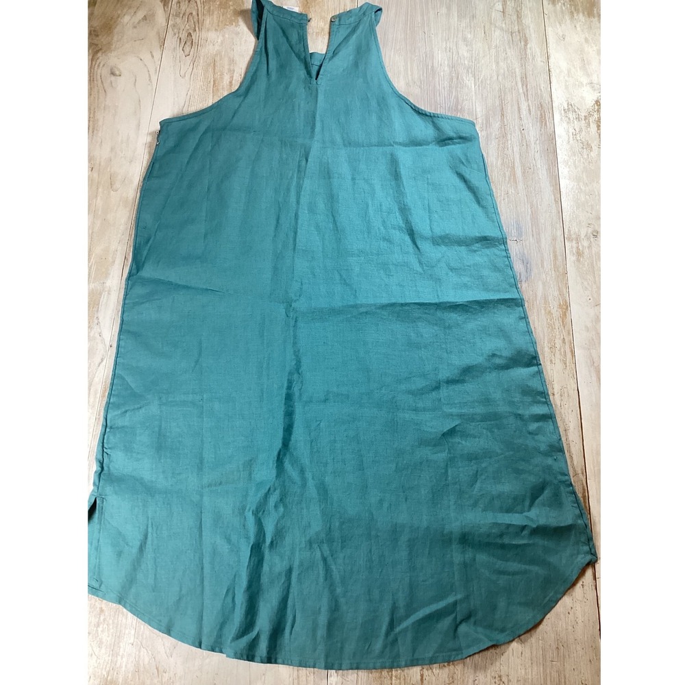 Sigrid Olsen Women Teal Green 100% Linen Halter Neck Shift Dress Sz M